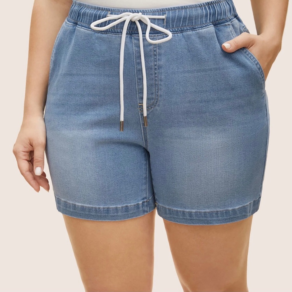 Denim Drawstring Elastic Waist Shorts Plus Size 30/6X #2001